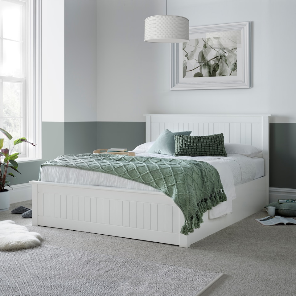 image 1 of Dawson White Wooden Ottoman Bed King Size | White