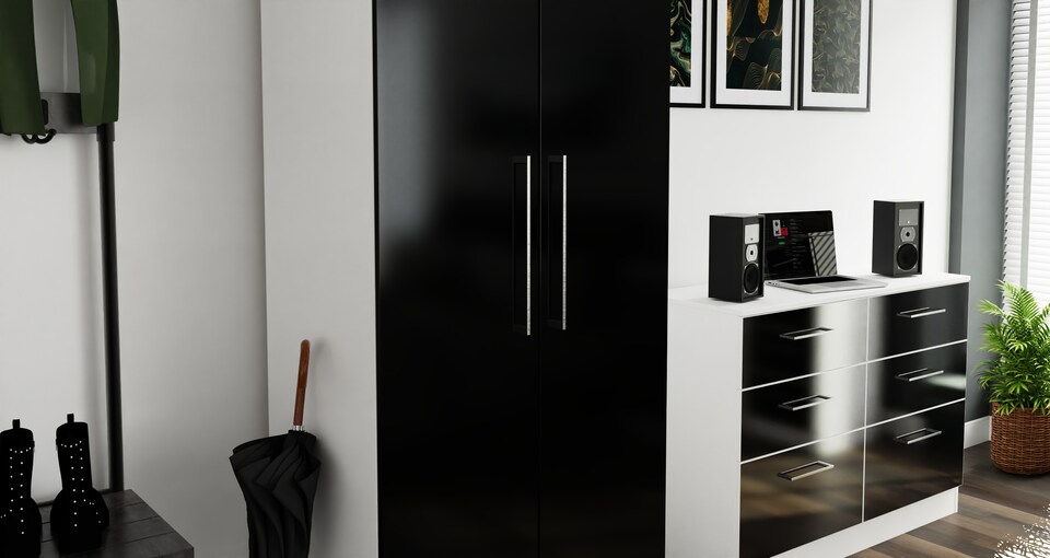 image 1 of Gloucester Tall Double Wardrobe in Black Matt & White (Ready Assembled) | Black | Black Matt & White