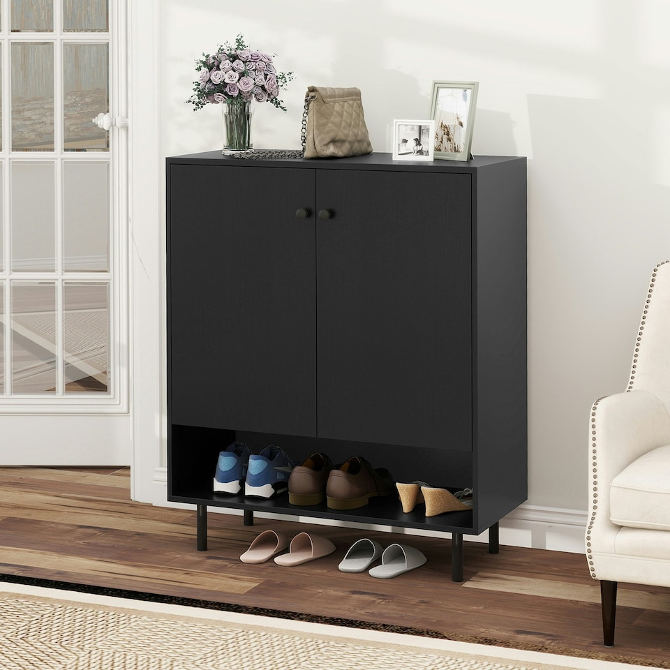 image 1 of COSTWAY Storage Cabinet 2 Door Buffet Sideboard Black Black