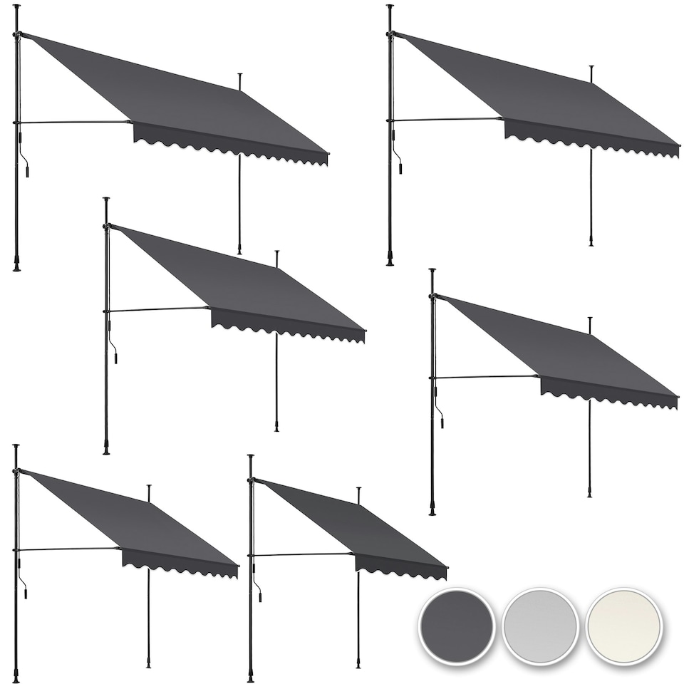 image 1 of Awning with hand crank - pressure fitted , height adjustable Black | Grey | 180 x 400 cm