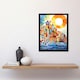 image 2 of Abstract Seascape Sunrise Village Folk Art 12x16" Framed Wall Art Print