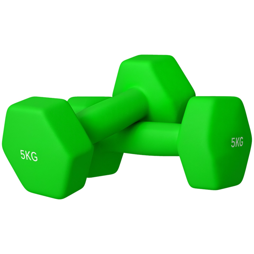 image 1 of SPORTNOW Set of 2 Hexagonal Dumbbells Weights Pair, 2 x 5kg, Green