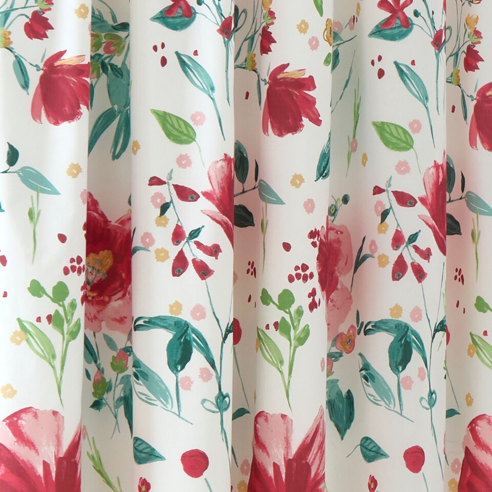 image 1 of D & D Abstract Poppy Pencil Pleat Curtains Red