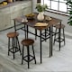 image 2 of 6PC Industrial Dining Table And Stools Set Rustic Brown Brown