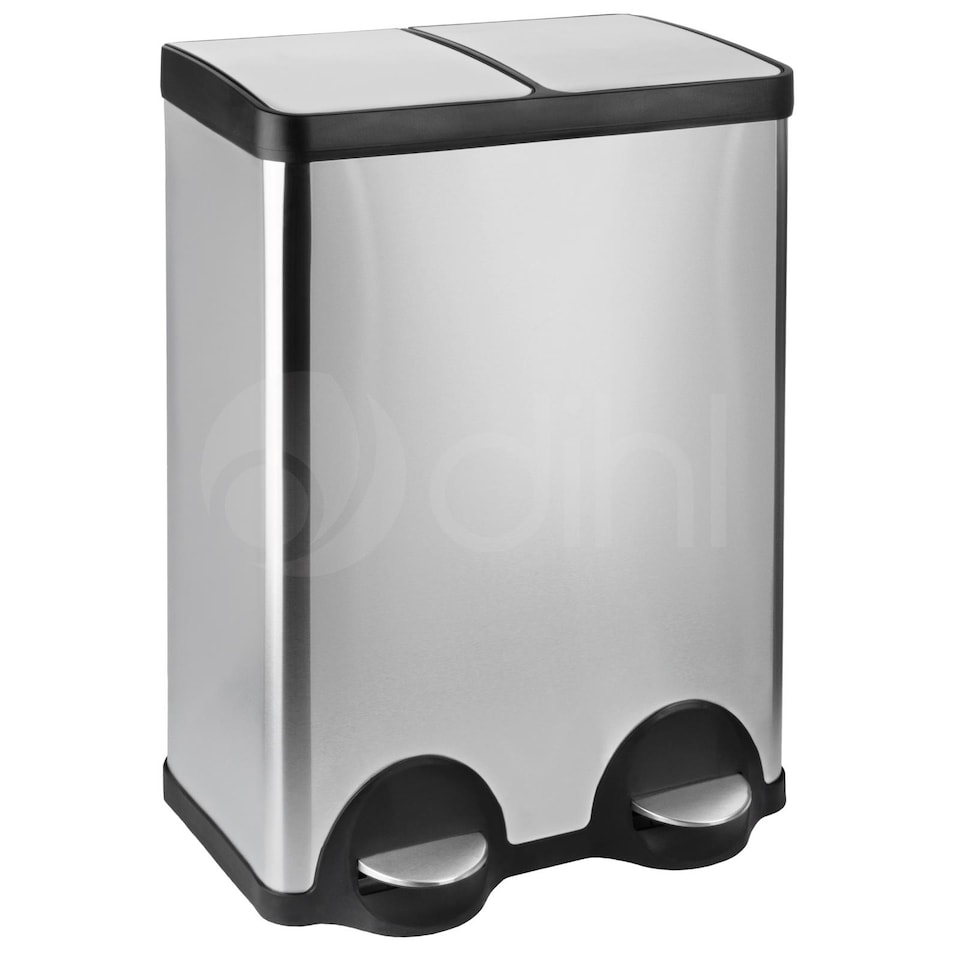 image 1 of Dihl 60L Stainless Steel Pedal Bin with dual 30L Removable Buckets and Soft-Close Lids Double Twin | Silver