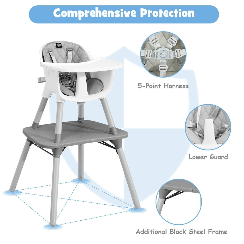 image 1 of COSTWAY 4 in 1 Baby Highchair Infant Feeding Seat