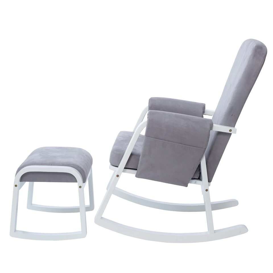 image 1 of Dursley Rocking Chair & Stool - Comfortable Rocking Chair With Padded Support, Suedette Fabric With Side Pockets & Compact Design (Pearl Grey)