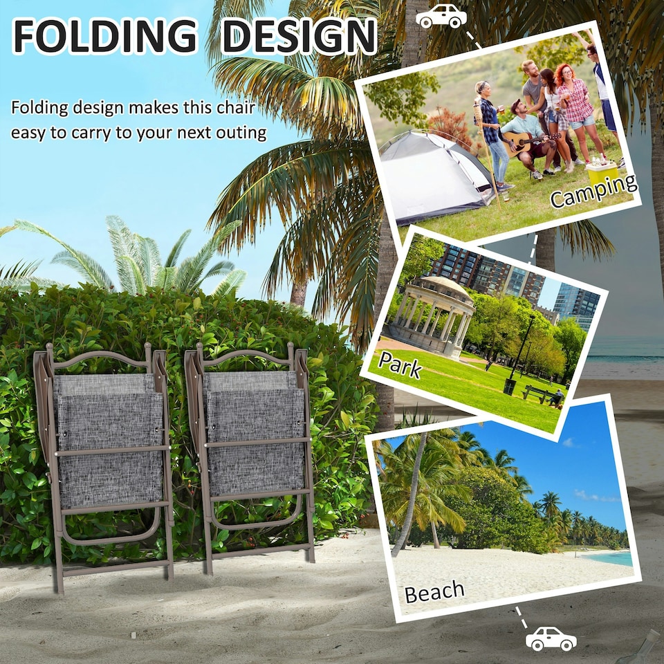 image 1 of Outsunny Folding Chairs Set, Breathable Mesh Fabric Seat, Grey