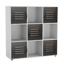 9-Cube Shelving Unit With Industrial Style Metal Doors | White | White & Black | 1