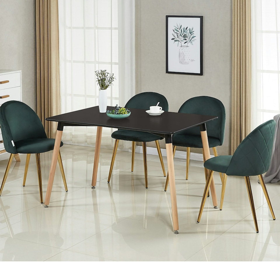 image 1 of Set of 4 Lucia Ergonomic Velvet Dining Chairs with Wooden Legs, Modern Upholstered Accent Chair | Green