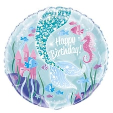 Mermaid Happy Birthday Round Foil Helium Balloon 46cm / 18 in