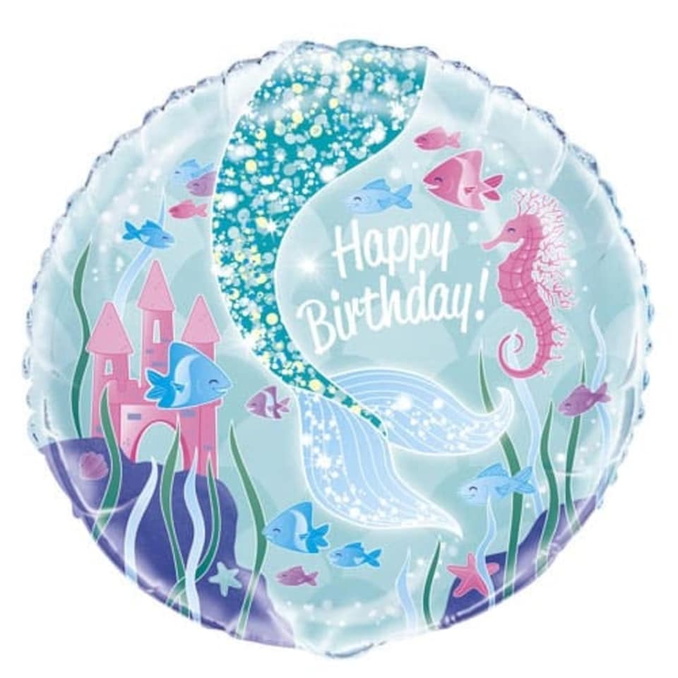 Mermaid Happy Birthday Round Foil Helium Balloon 46cm / 18 in