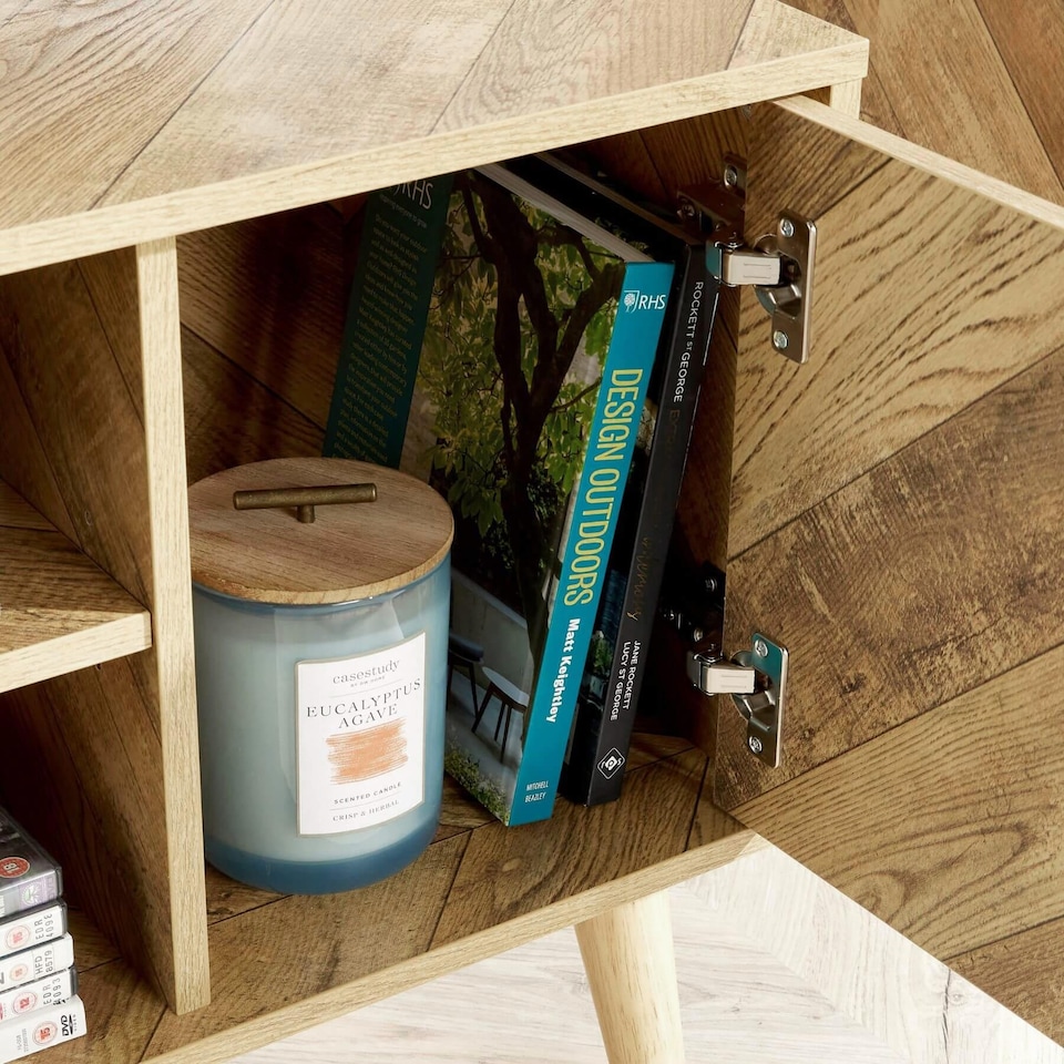 image 1 of TV Stand 2 Door Black Frame Open Storage Media Entertainment Home Furniture | Brown