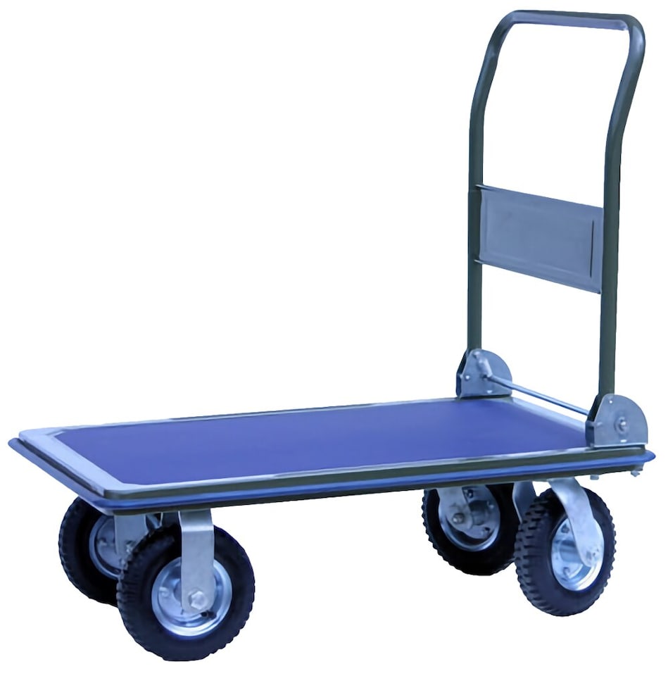 image 1 of Bristol Tool Company Pneumatic Wheel Platform Truck, 350kg Capacity, Foldable Handle, Steel Frame | Blue