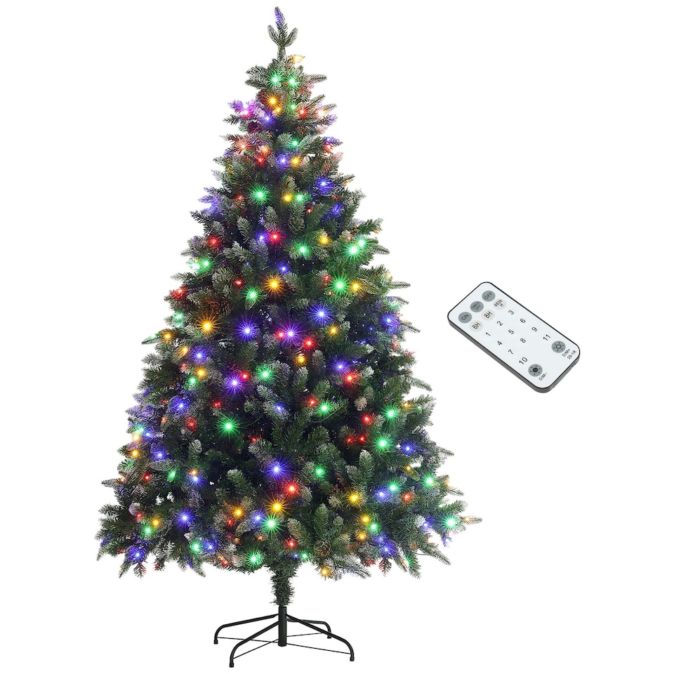 image 1 of HOMCOM 6 Ft Artificial LED Christmas Tree with Metal Base, Hinged Branches