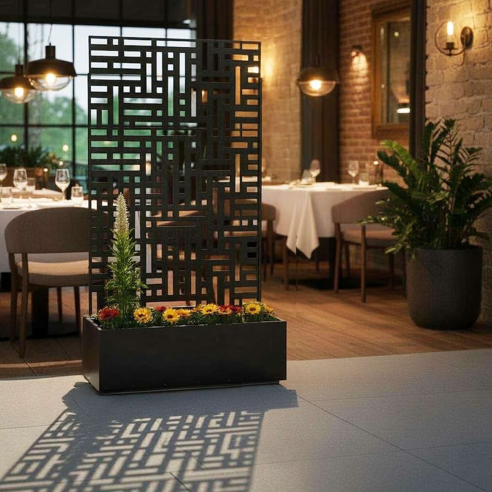 image 1 of Nicoman Metal Outdoor Privacy Screen Panel with Planter | Black | Black | 1