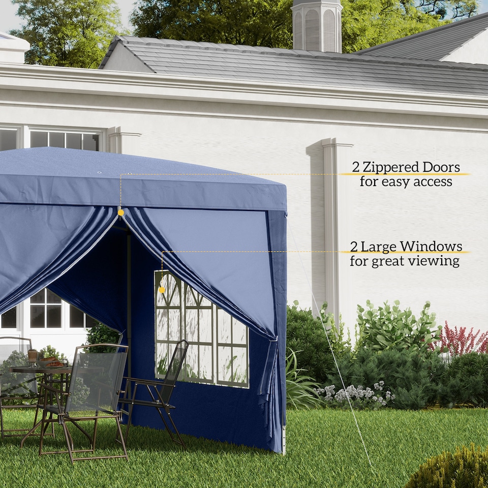 image 1 of Outsunny 3 x 3 m Garden Pop Up Gazebo, Wedding Party Tent Marquee, Water Resistant Awning Canopy with Sidewalls, Windows, Carry Bag, Blue