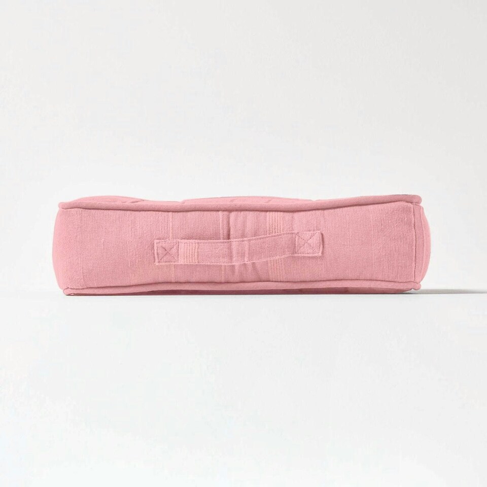 image 1 of Homescapes Rajput Ribbed Cotton Floor Cushion Pink Pink