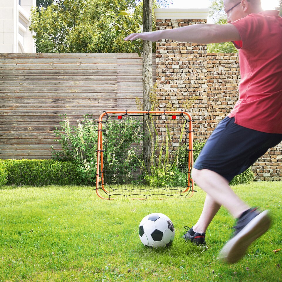 image 1 of HOMCOM Double-Sided Football Rebounder Net, Football Rebound Net Target Goal with Five Adjustable Angles, Orange | Orange