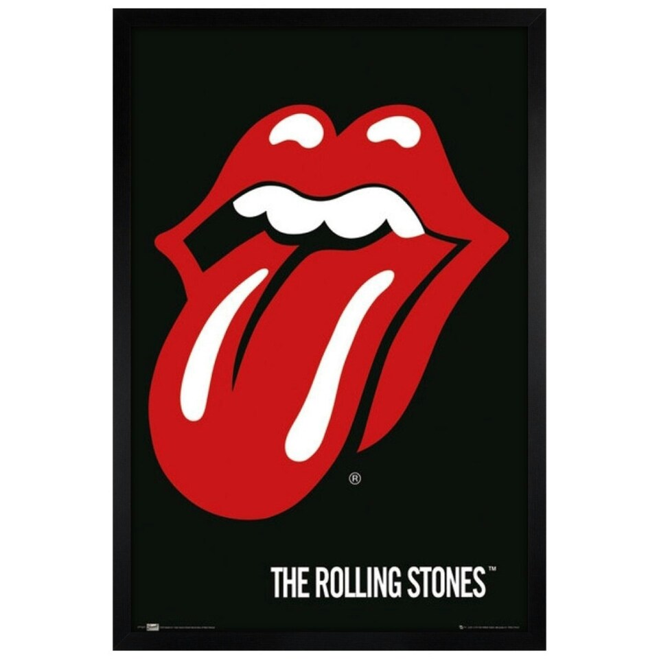 image 1 of Black Wooden Framed The Rolling Stones Lips Maxi Poster