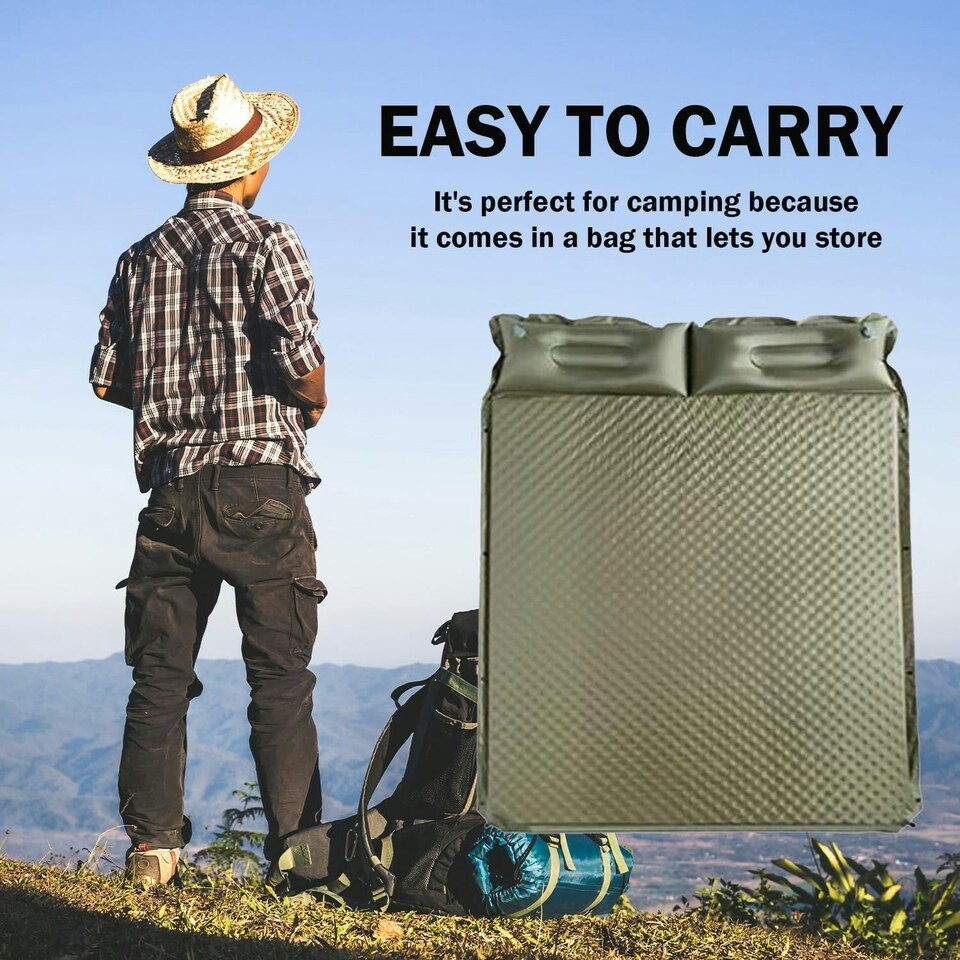 image 1 of Alivio Camping Inflatable Sleeping Pad, Waterproof Inflating Sleeping Mat (Double, Olive Green) Green | Olive Green