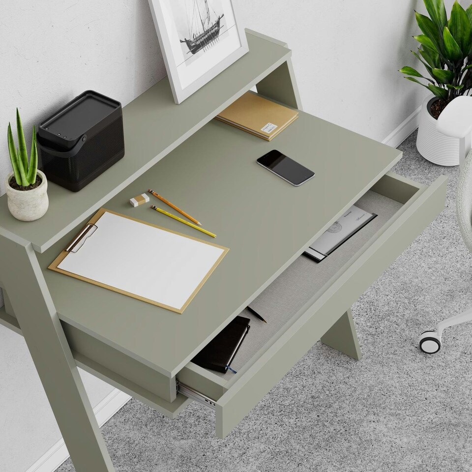 image 1 of Cowork Modern Desk Ash Green Wall Mounted With Drawer 94cm Wide Green