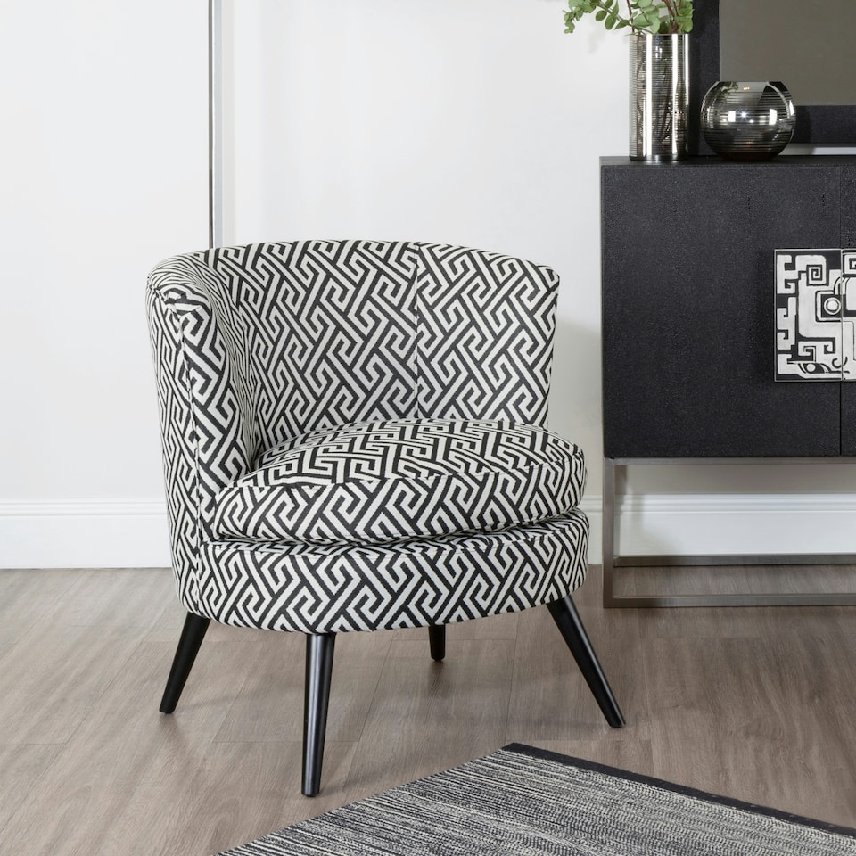 image 1 of Interiors by Premier Round Black and White Round Armchair, Accent Chair for Living Room, Accent Lounge Chair for Home