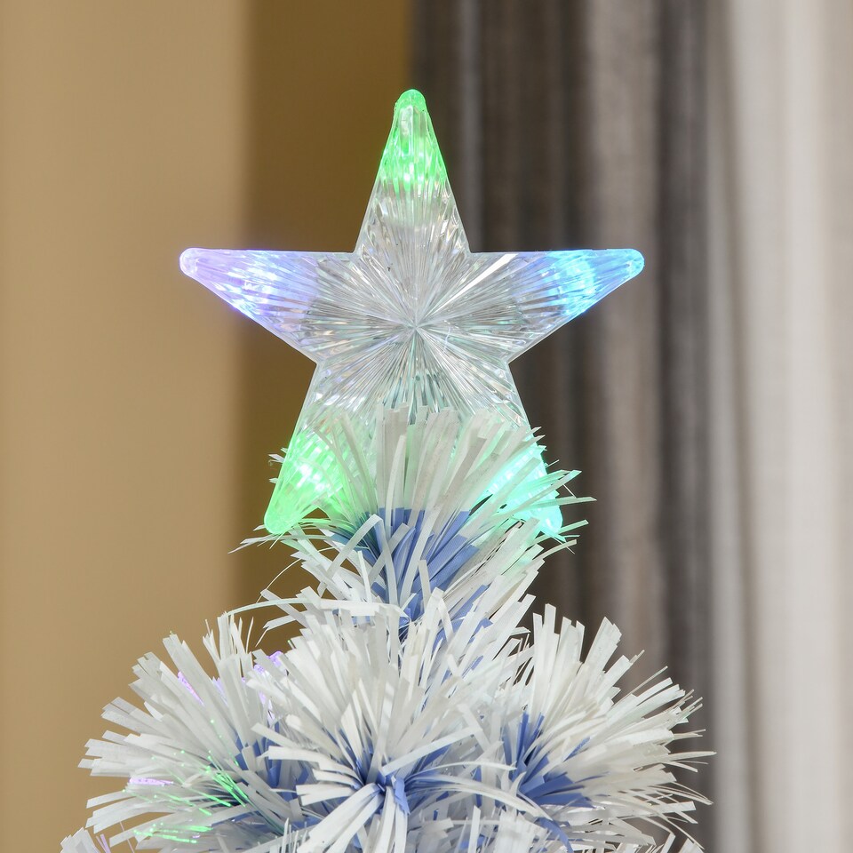 image 1 of HOMCOM 5FT Artificial Fibre Optic Christmas Tree Seasonal Decoration w LED Lights PreLit Easy Store White Blue