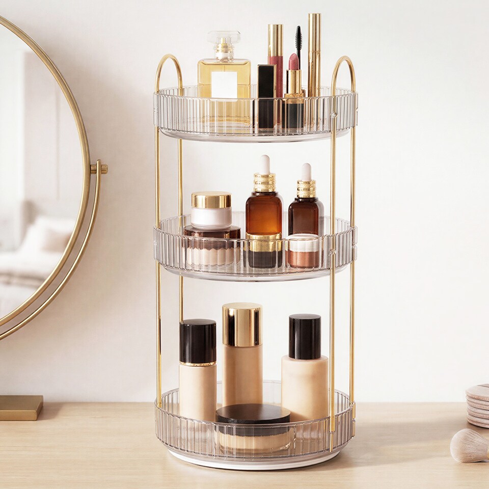 image 1 of ilus Makeup Organiser 360 Rotating Spinning 3 Tiers Cosmetic Organizer | White | White