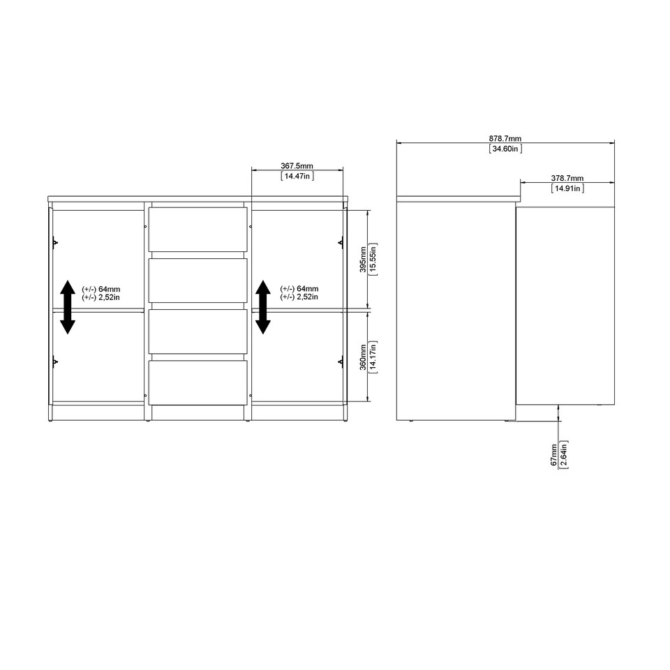 image 1 of Naia Sideboard 4 Drawers 2 Doors in Concrete and White High Gloss