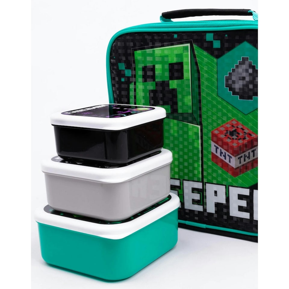 image 1 of Minecraft Creeper Lunch Bag And Bottle (Pack Of 5) - Black/Green/White - One Size