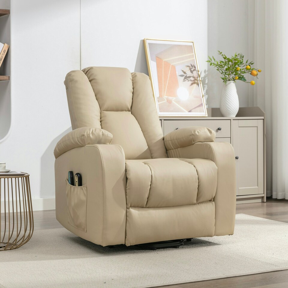 image 1 of Hartville Electric Lift Assist Riser Recliner with Massage and Heat - Cream