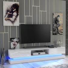 TV Unit TV Stand Media Cabinet Sideboard Grey High Gloss Doors LED 180cm