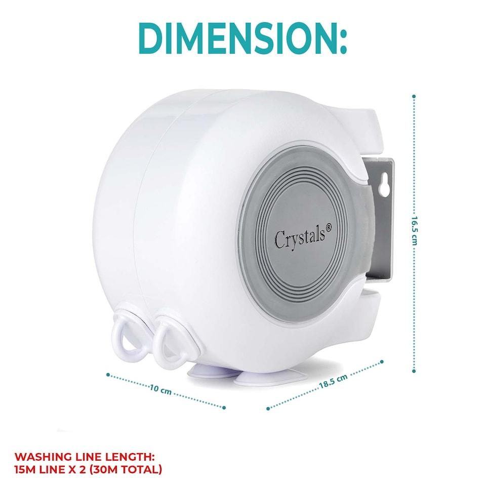 image 1 of 30M Retractable Reel Clothes Lines Washing Line with Twin Cable Wall - Mounted