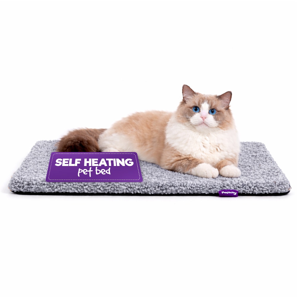 Petlicity Self Heating Pet Bed 60x45cm - No Electricity Required - Machine Washable - Two Tone Grey