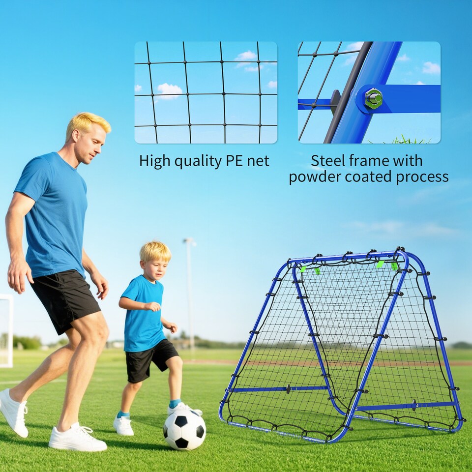 image 1 of HOMCOM Double-Sided Football Rebounder Net, Football Rebound Net Target Goal with Five Adjustable Angles, Blue
