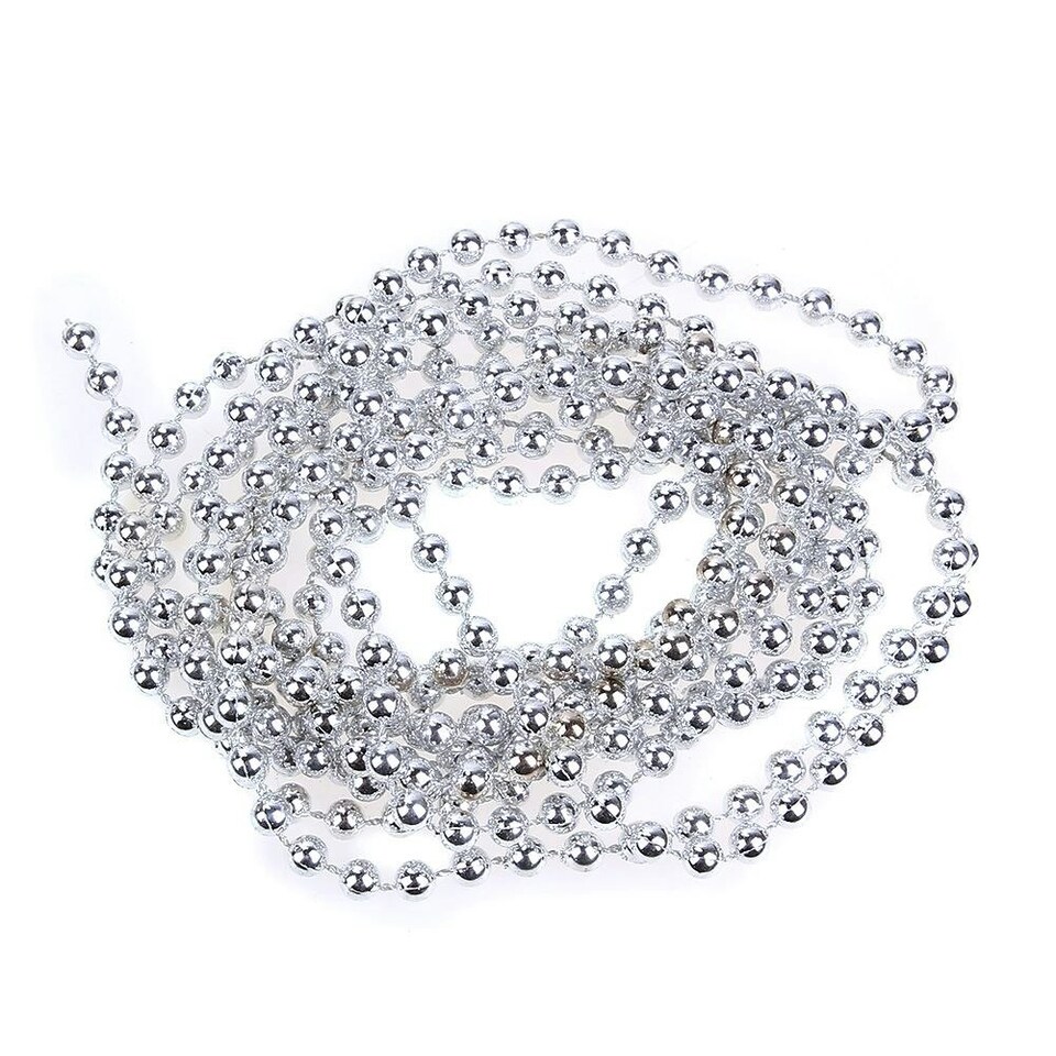 image 1 of Silver Shiny Christmas Bead Chain Metallic Beaded Garland Artificial Pearls Tinsel For Christmas Tree Hanging Decorations