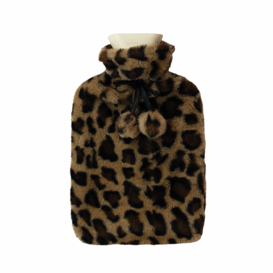 image 1 of Aroma Home Leopard Faux Fur Hot Water Bottle 2L