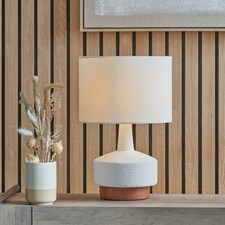 Wood Effect White Textured Ceramic Table Lamp | White | White | 1