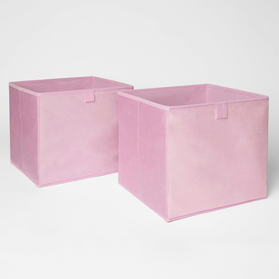 image 1 of OHS 2 Pack Folding Storage Cubes Soft Matte Velvet Collapsible Home Modern Storage Organiser Space Saving Square Ottoman Boxes Pink | Blush Pink