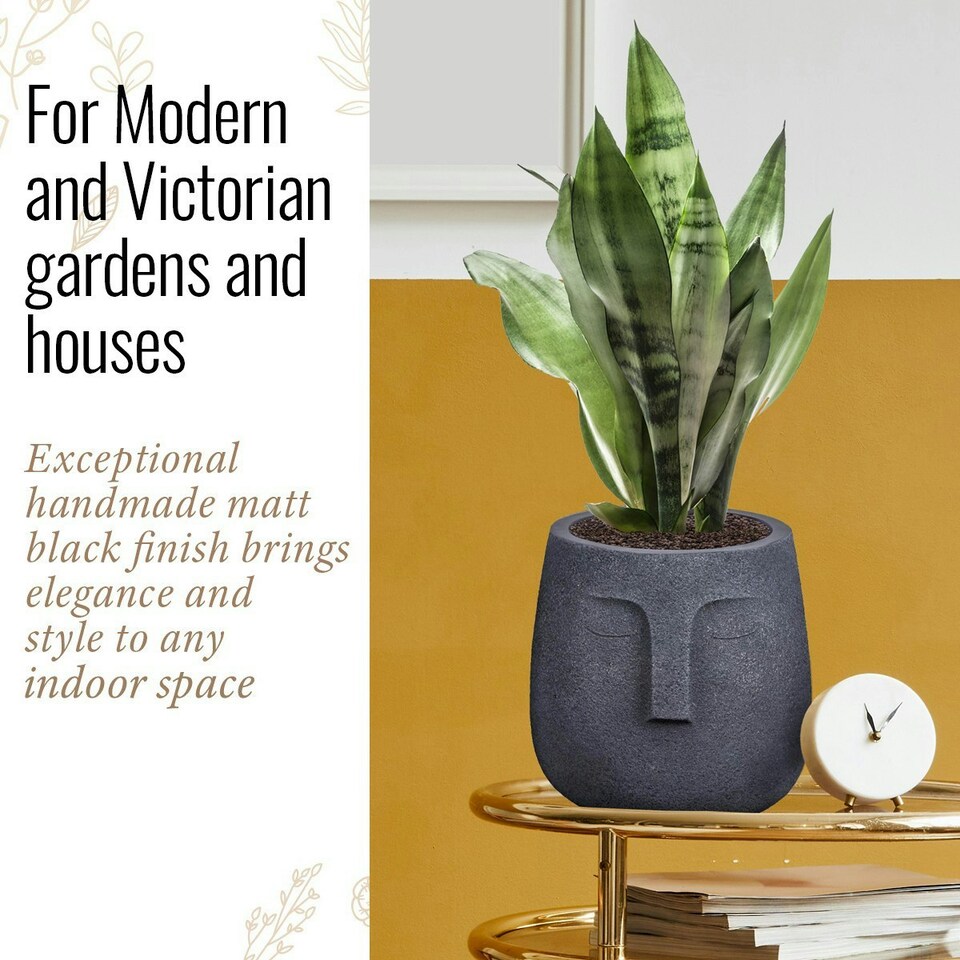 image 1 of Textured Concrete Effect Washed Black Oval Face Planter Indoor L30.5 D29.5 H29.5 cm, 13.9 ltrs Cap.