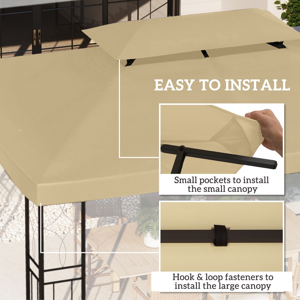 image 1 of Outsunny 3x4m Gazebo Canopy Replacement, 2 Tier Top Roof UV Cover Garden Patio Outdoor Sun Awning Shelters (TOP COVER ONLY) | Cream | Cream