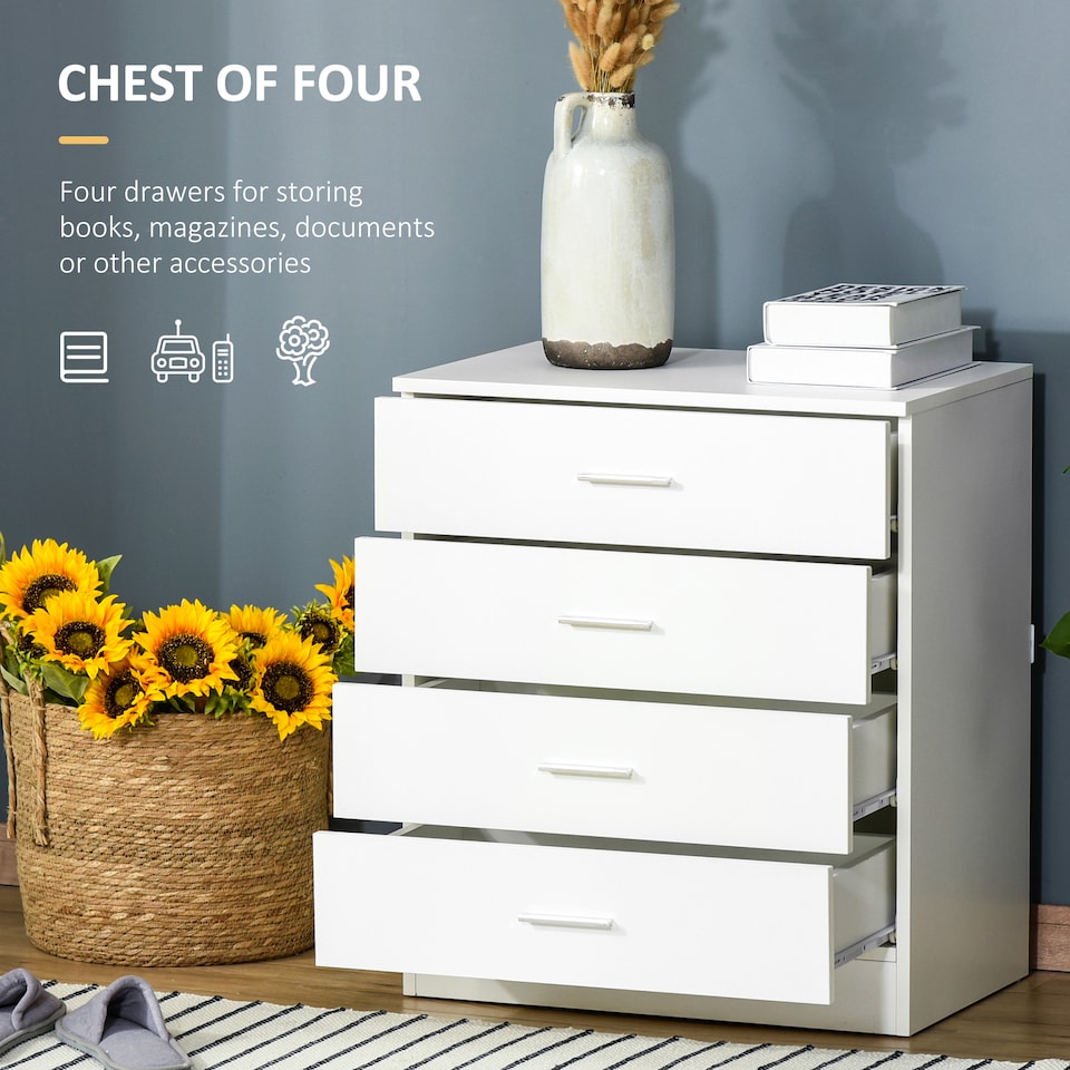 image 1 of HOMCOM Chest of Drawers, 4 Drawers Storage Cabinet with Metal Rails, Anti-Tip for Playroom, Nursery Room, Hallway, etc