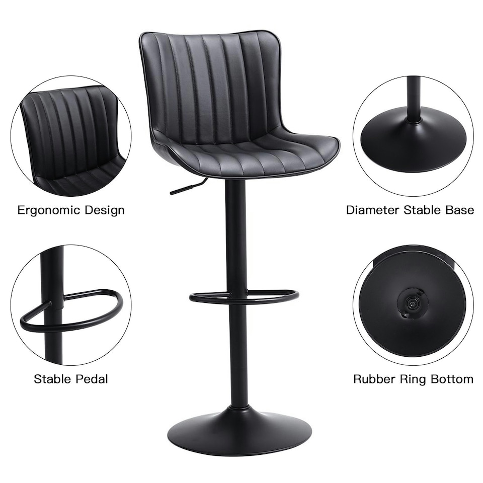 image 1 of Living and Home Set of 2 Gas Lift Faux Leather Bar Stool - Black