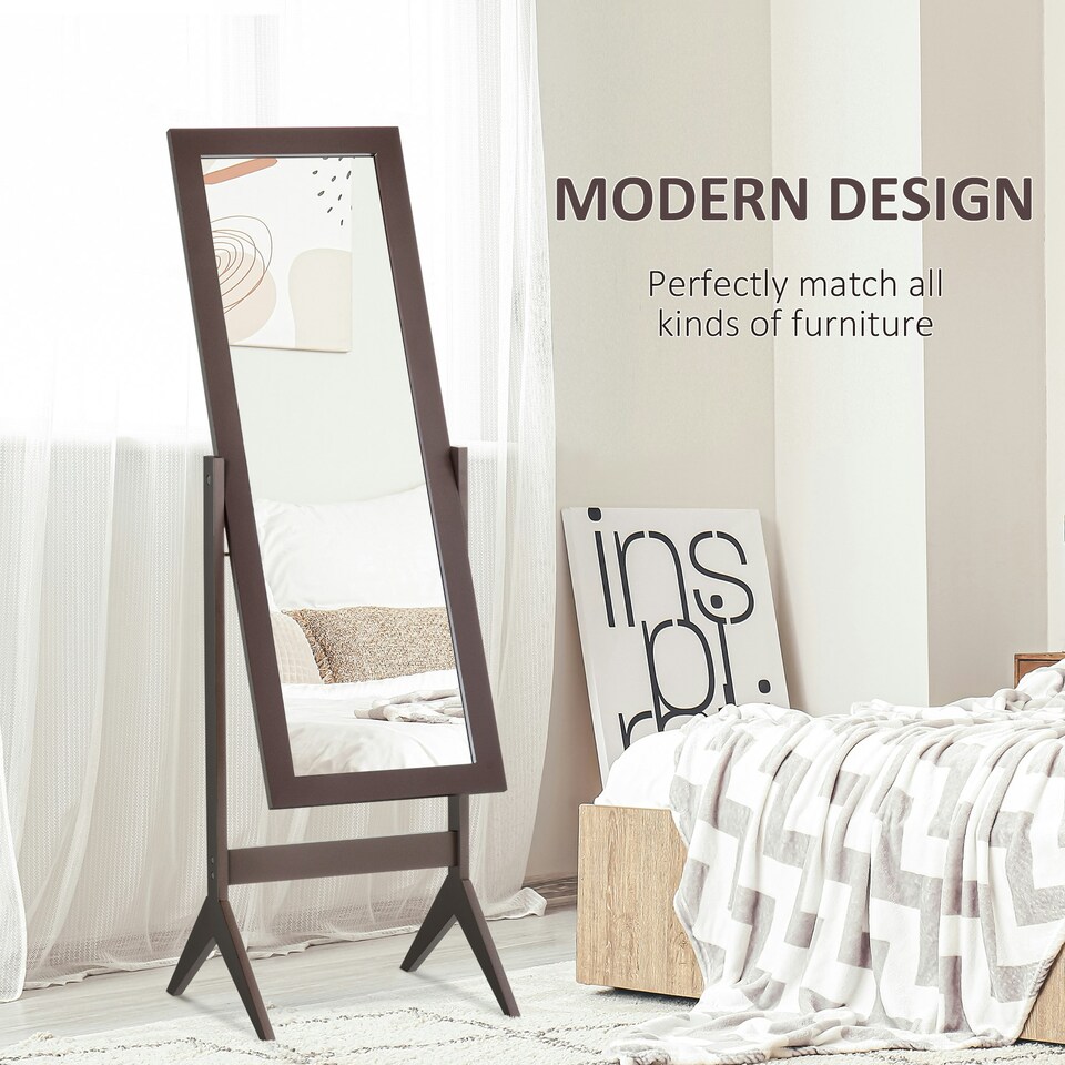 image 1 of HOMCOM Freestanding Dressing Mirror 148x47cm Adjustable Angle Dark Brown Frame