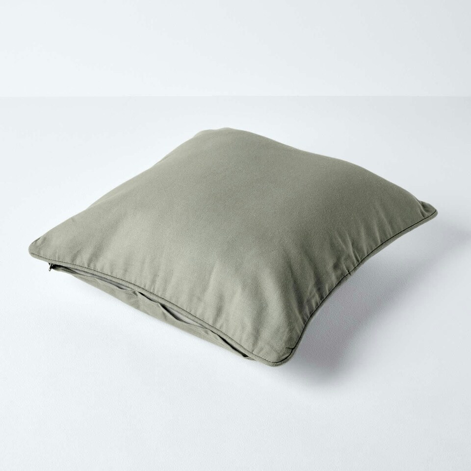 image 1 of Homescapes Cotton Plain Grey Cushion Cover - 30 x 30 cm | Grey | Grey | 30 x 30 cm