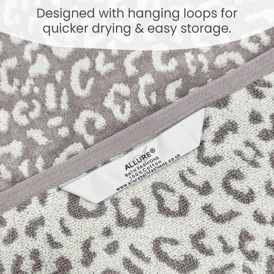 image 1 of Zero Twist Leopard Print Towels | Grey | Hand towel | 1