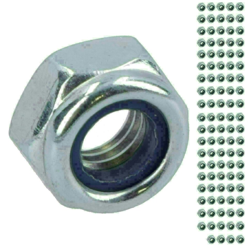 image 1 of M6 x 1.0mm Nyloc Nut Fastener Hexagonal Metric Nuts Grade 8 Zinc Plated 10pk
