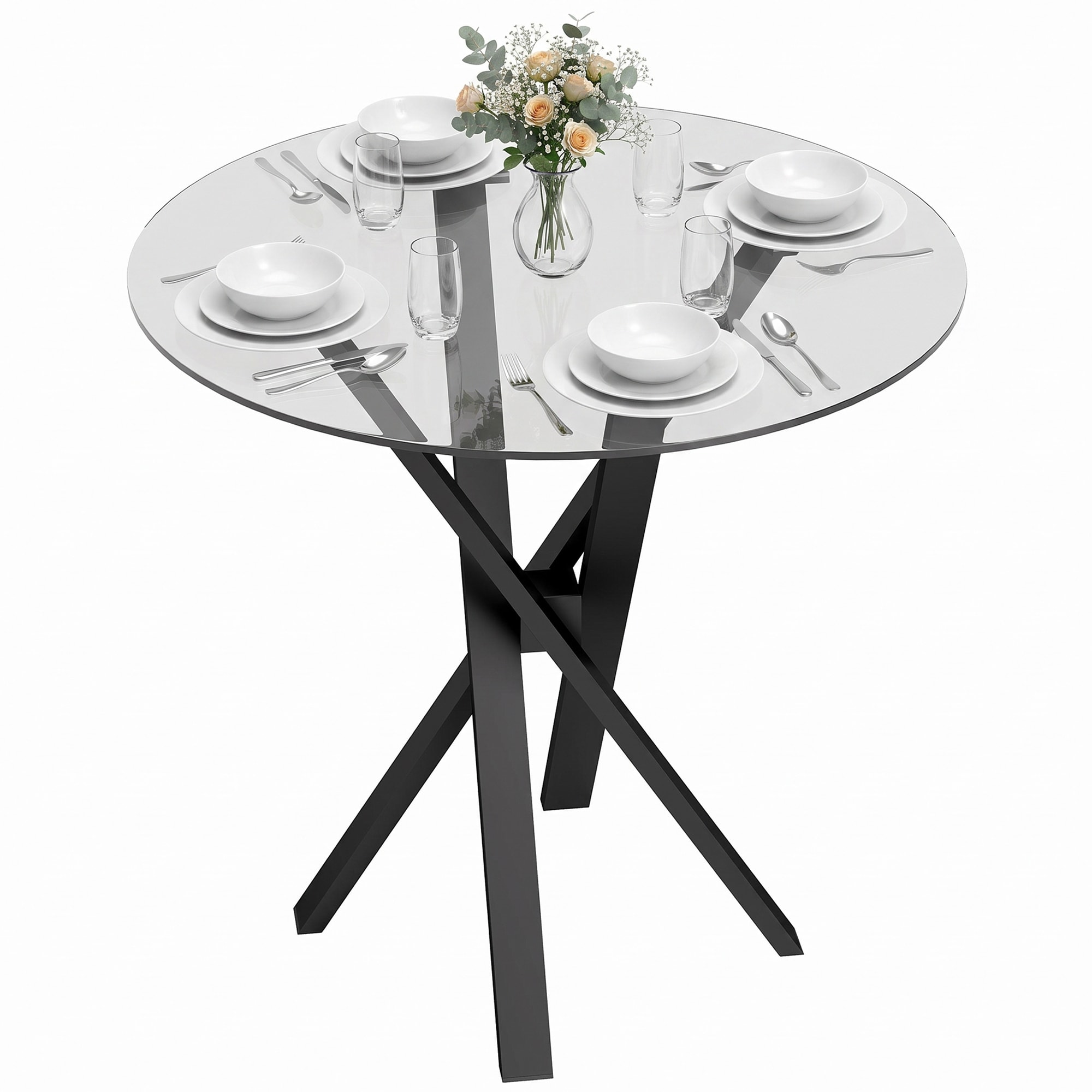 Homcom Round Dining Table, 80Cm Kitchen Table W/ Tempered Glass Top, Clear, Clear