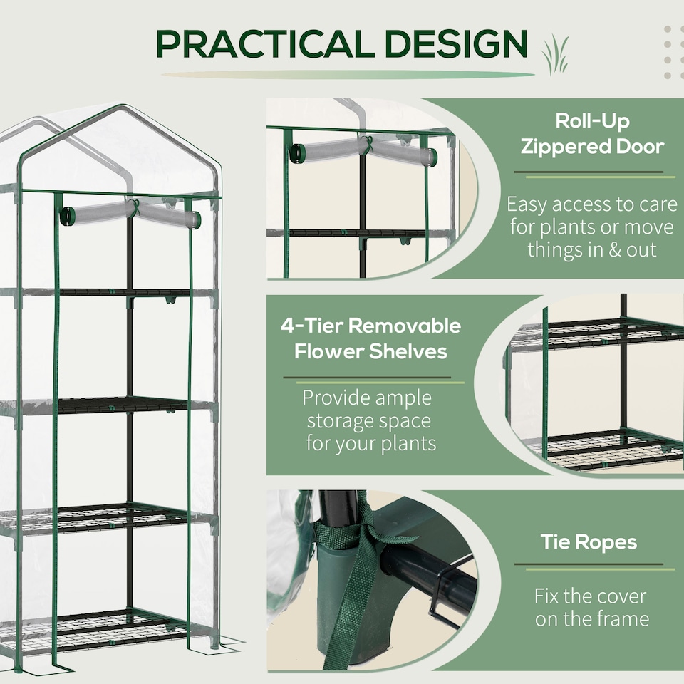 image 1 of Outsunny Portable 4-Tier Mini Greenhouse Plant Grow House Shed w/ Cover